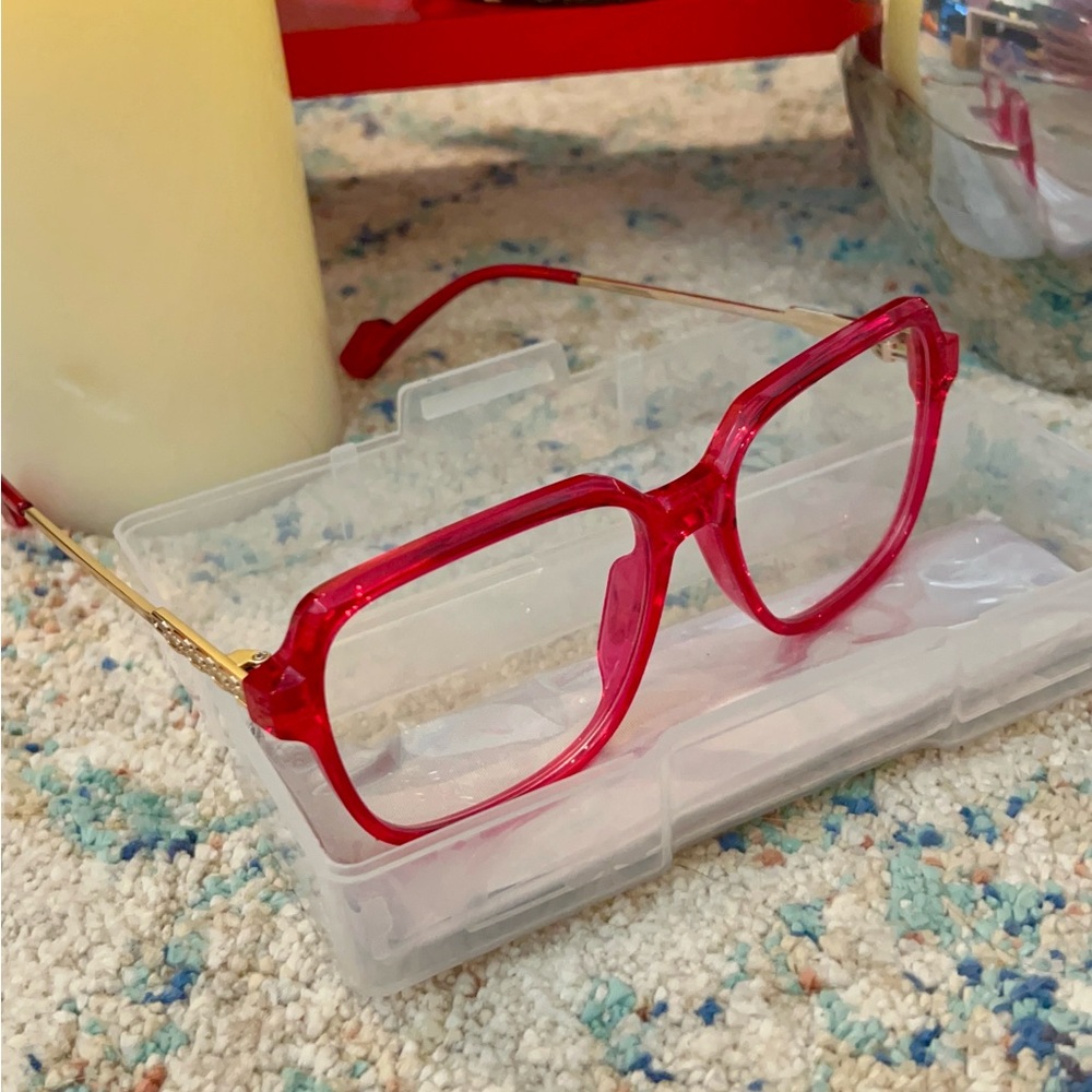 Oversized Magenta Red Glasses Blue Light Blocking Square Frame Metal Temple 🩷